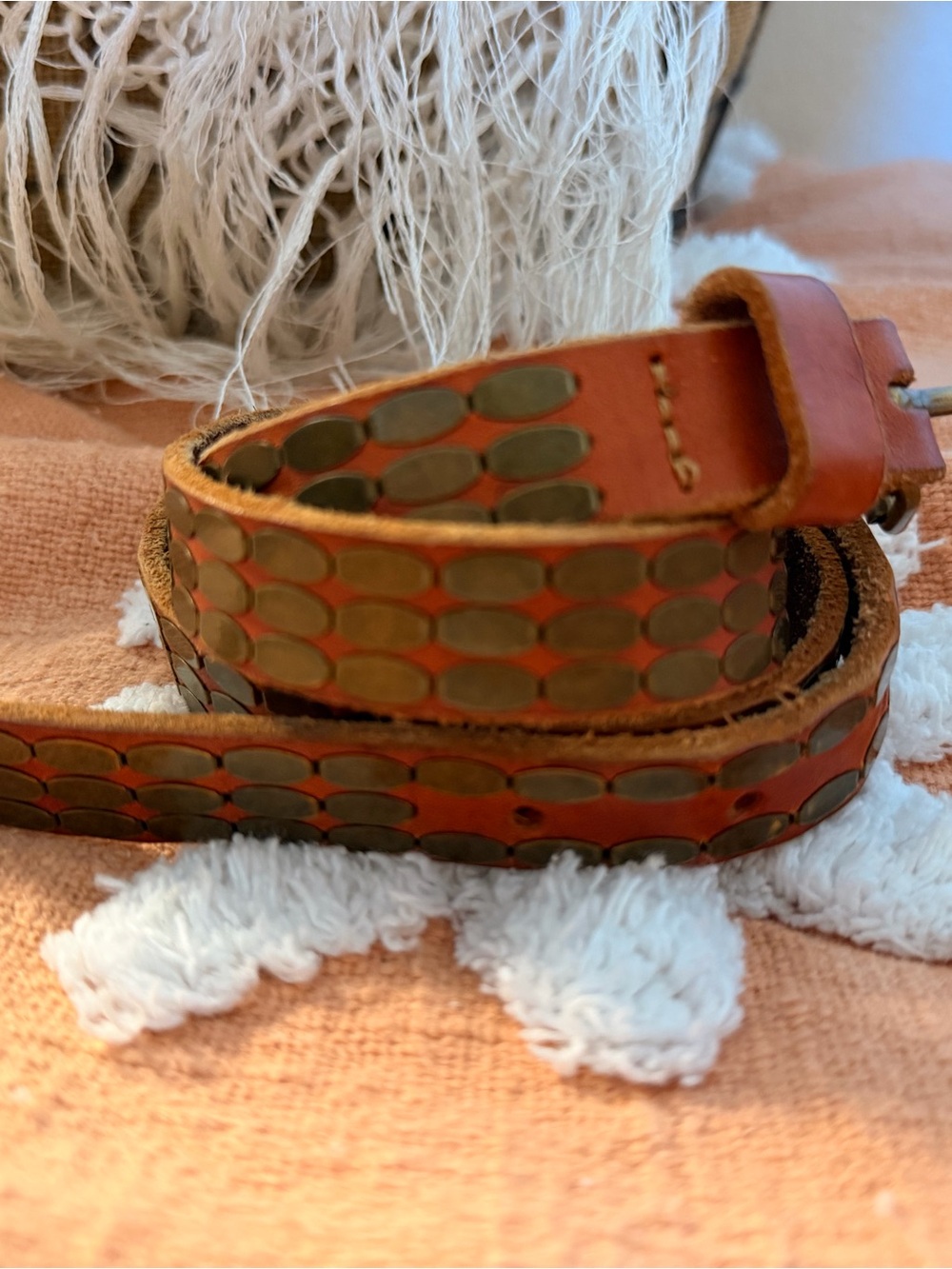 Women’s Rust Brown Leather Studded Belt